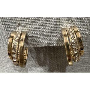 Vintage JJC Gold Tone Earrings Faux Diamonds Clip On